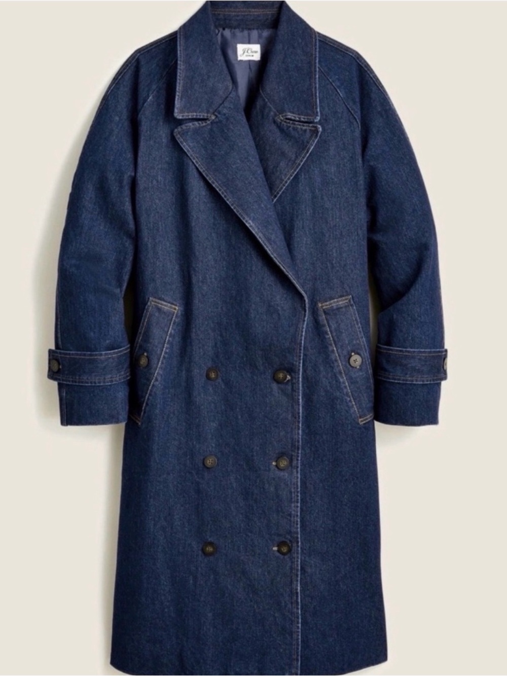 J. Crew Loose Oversized Minimal 70’s Relaxed Midi Dark Denim Trench Coat M